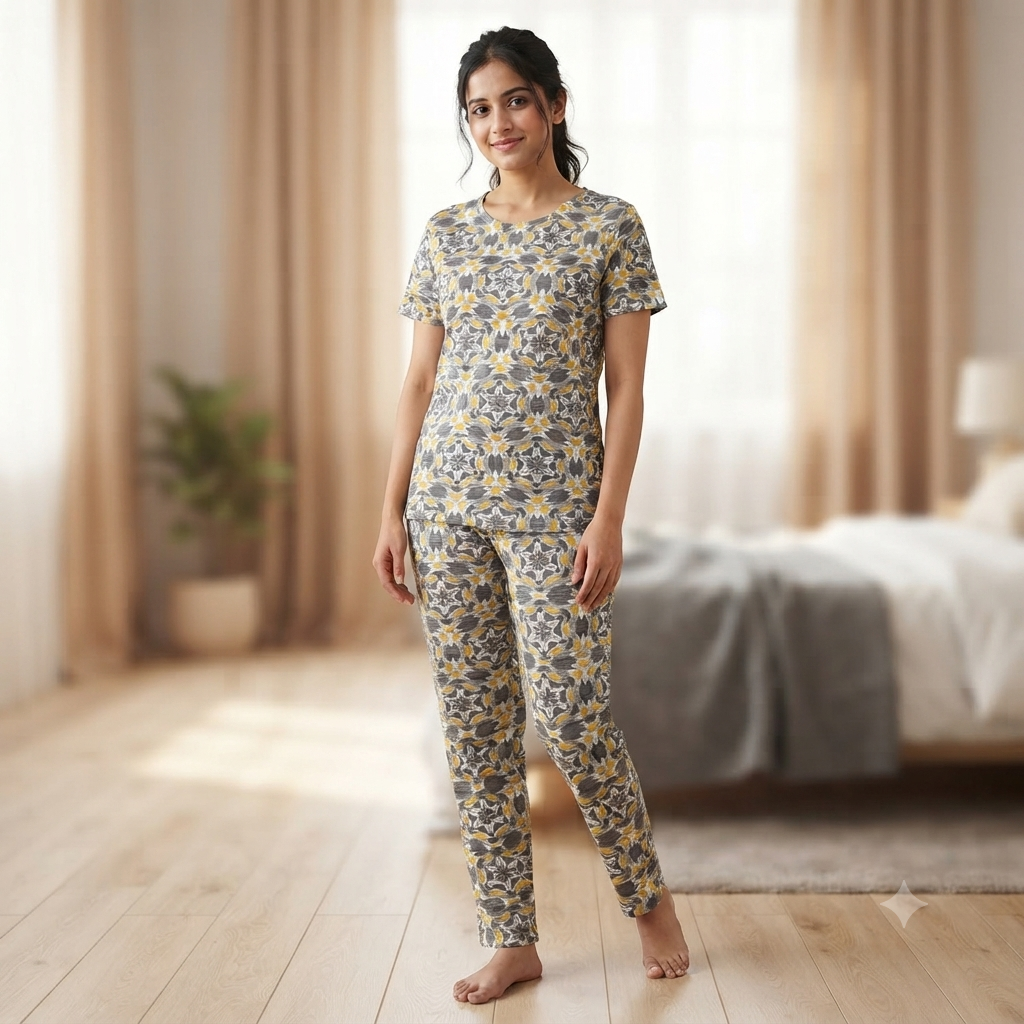 Yellow Unique Print Pyjamas (L)