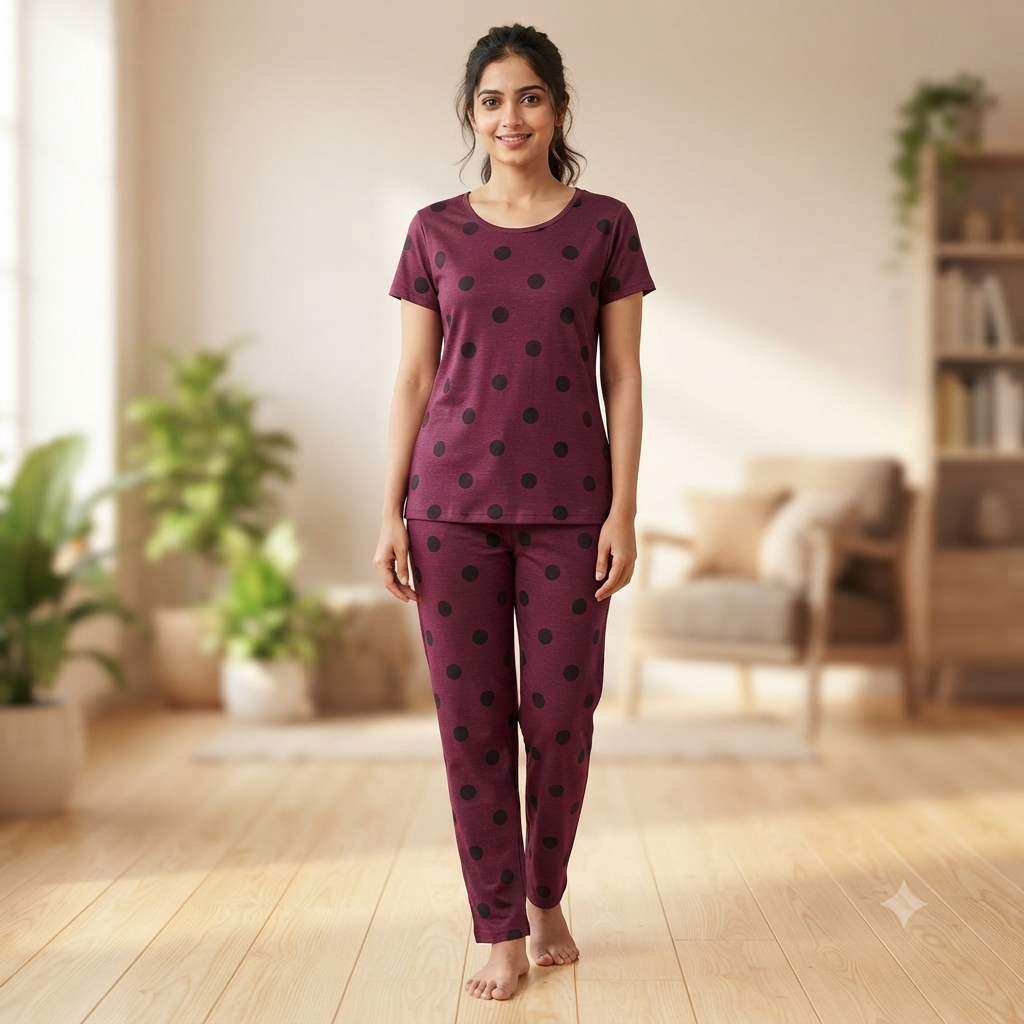 Dark Wine Colour Print Pyjamas (3XL)