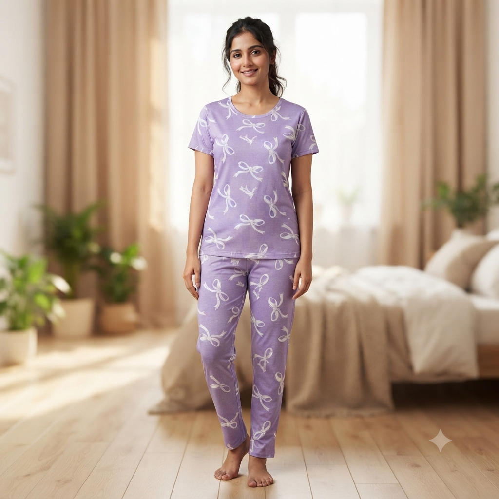 Lavender Ribbon Print Pyjamas (XL)