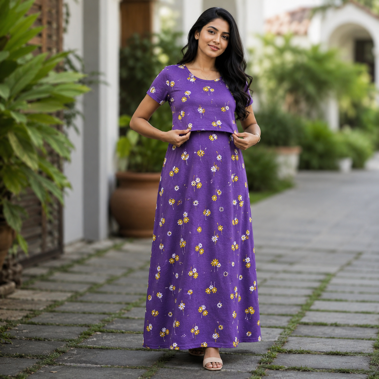 Purple Multi Flower Print Zipless Feeding Loungewear (XXL) BB