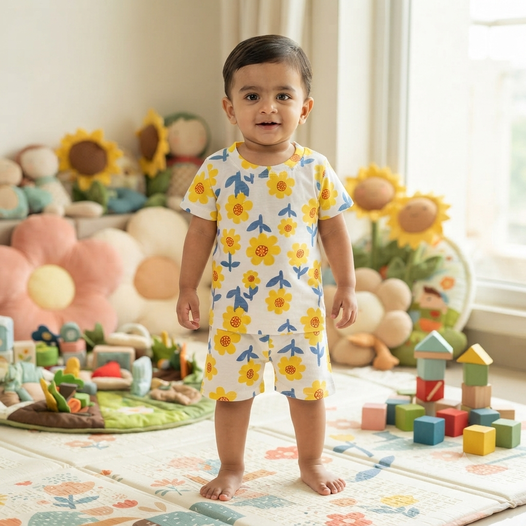 Yellow Flower Print Shorts Cordset (2year to 3year)