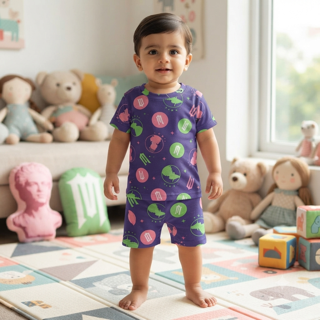 Green & Pink Print Shorts Cordset (2year to 3year)