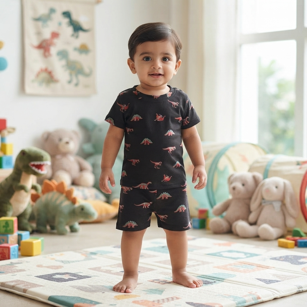 Black Dinos Print Shorts Cordset (4year to 5year)