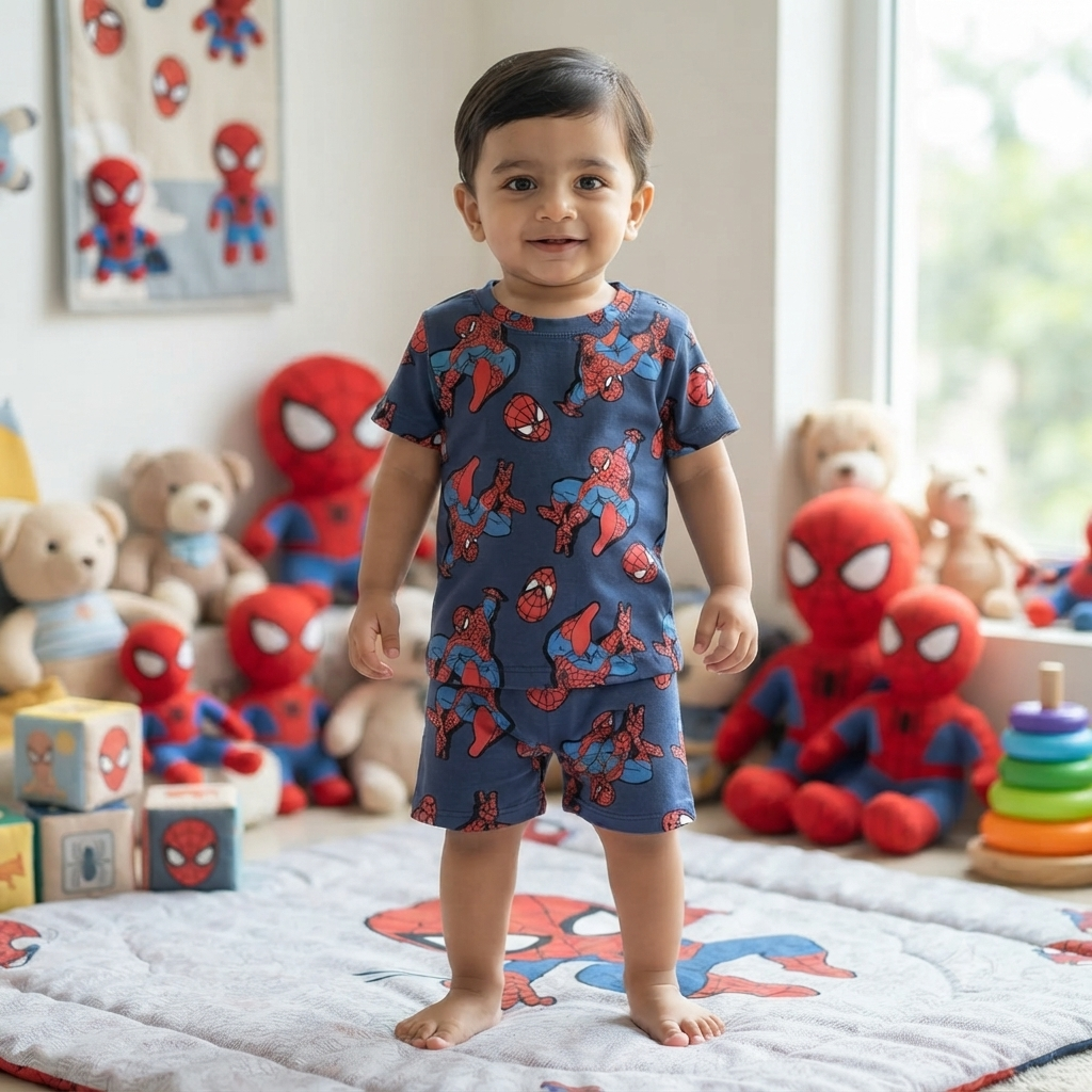 Blue Spider Print Shorts Cordset (3year to 4year)