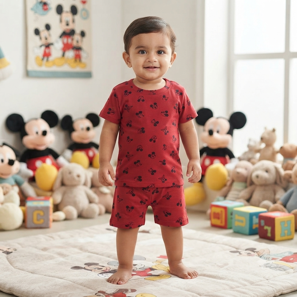 Red Mickey Print Shorts Cordset (4year to 5year)