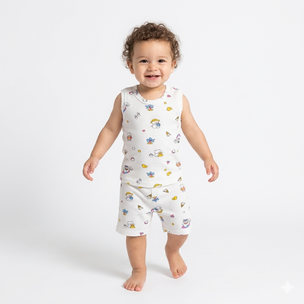 Cute print Premium ribbed shorts cordset ( 5year to 6years)