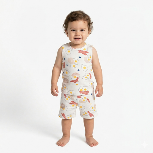 Unique egg Print premium ribbed sleeveless cordset (4year to 5year)