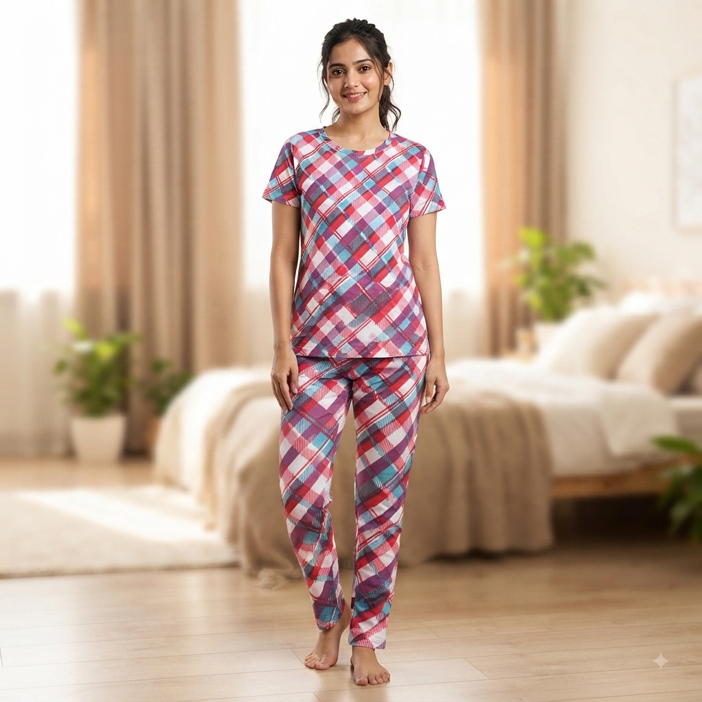 Red Checkered Print Pyjamas (S)