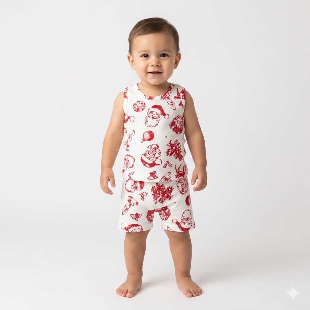 White Santa Claus Print premium ribbed sleeveless cordset (2year to 3year)