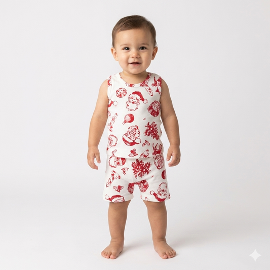 White Santa Claus Print premium ribbed sleeveless cordset (2year to 3year)