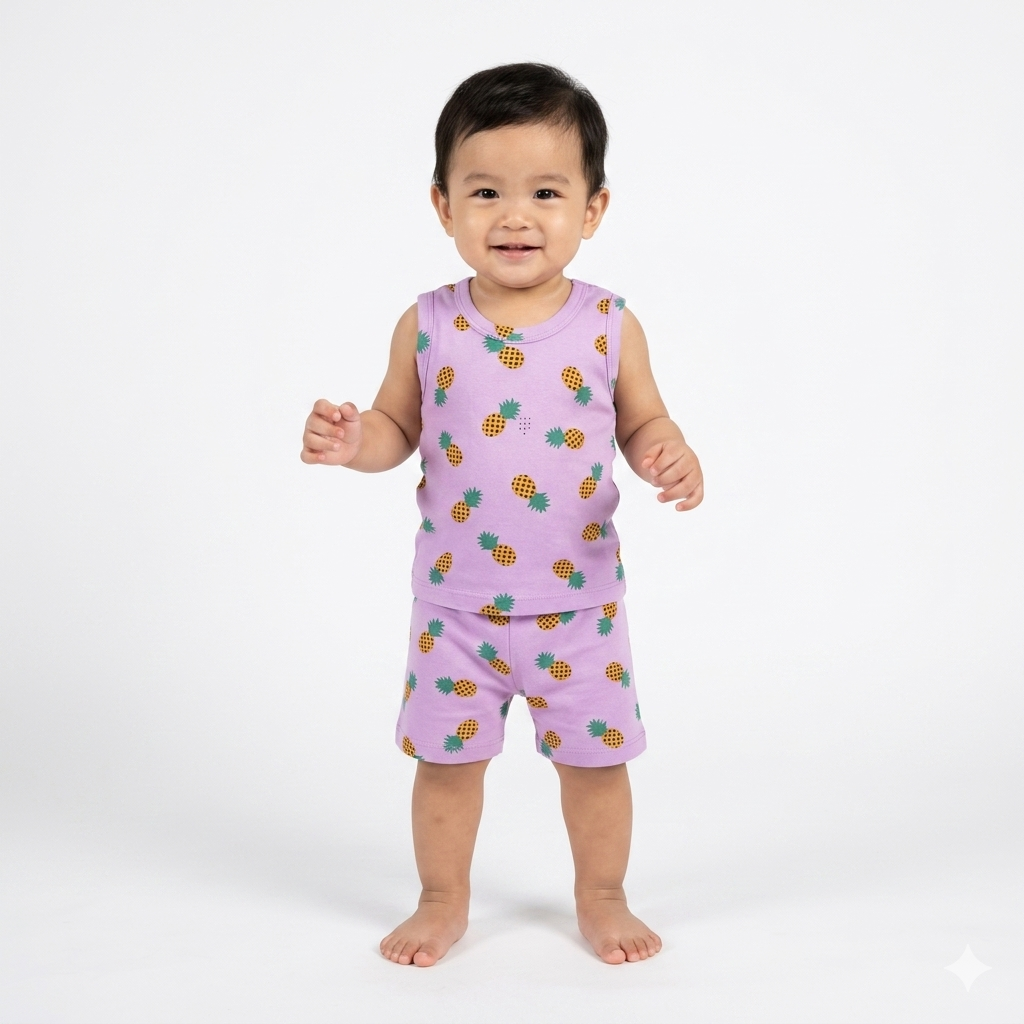 Lavender Pineapple Print premium ribbed sleeveless cordset (5year to 6year)
