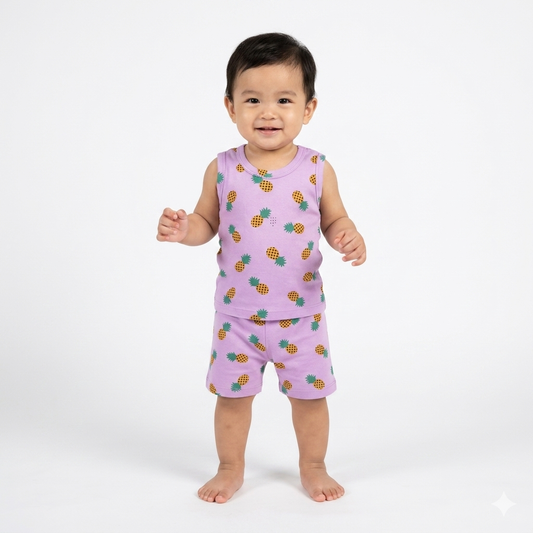 Lavender Pineapple Print premium ribbed sleeveless cordset (5year to 6year)
