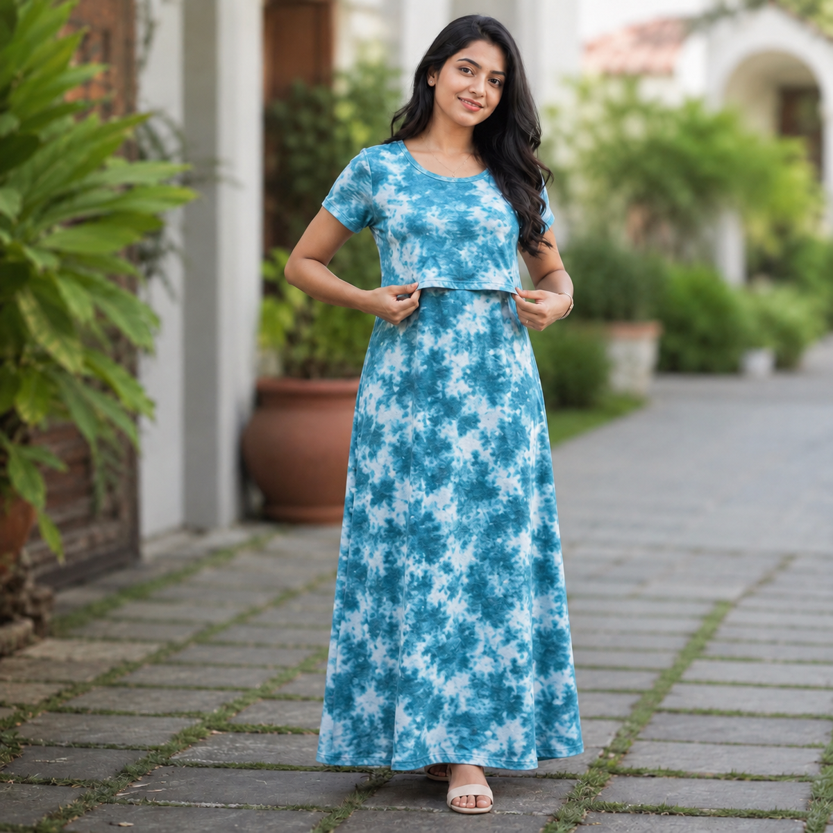 Blue Die & Tie Print Zipless Feeding Loungewear (XL) BB
