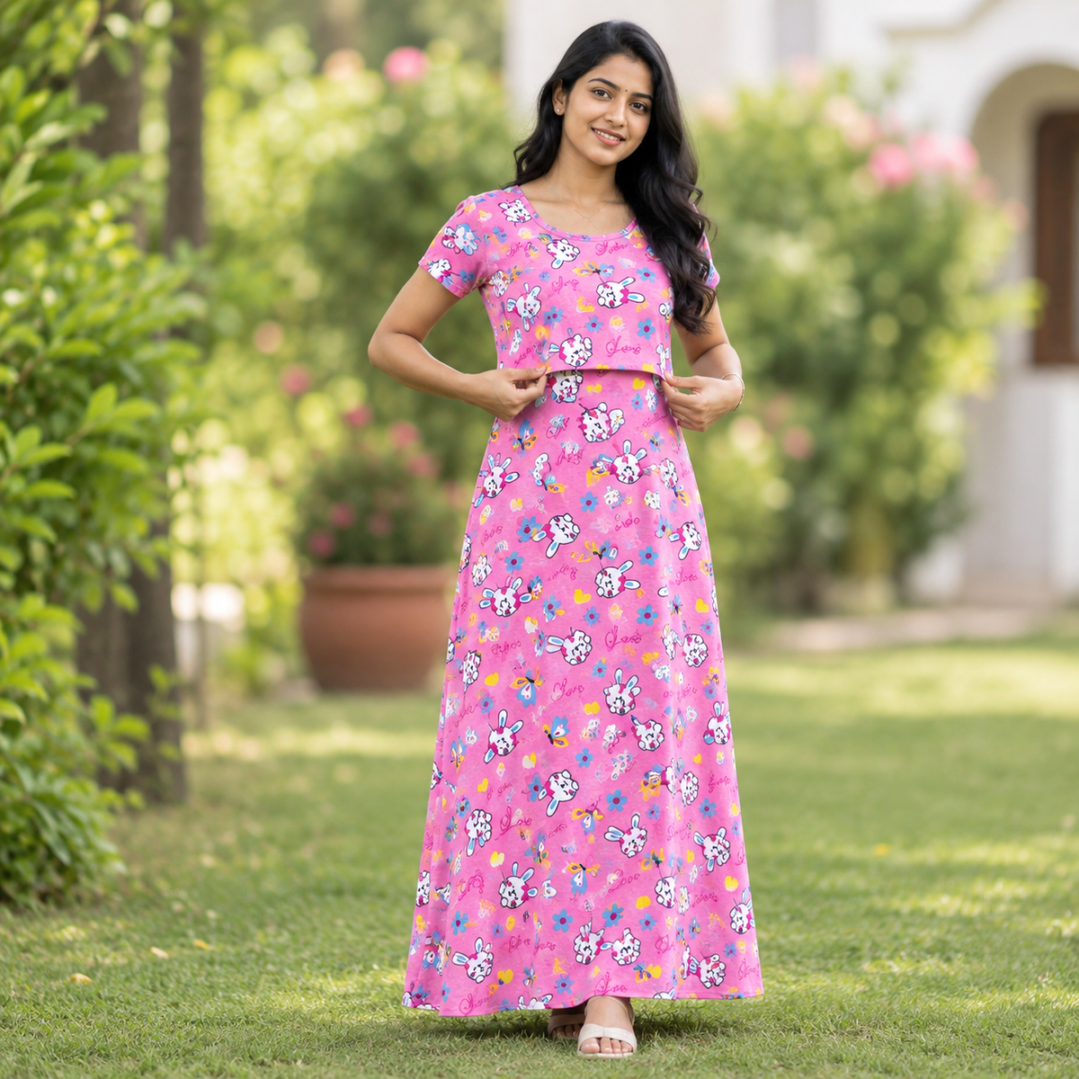Bunny & Floral Print Zipless Feeding Loungewear (XXL)