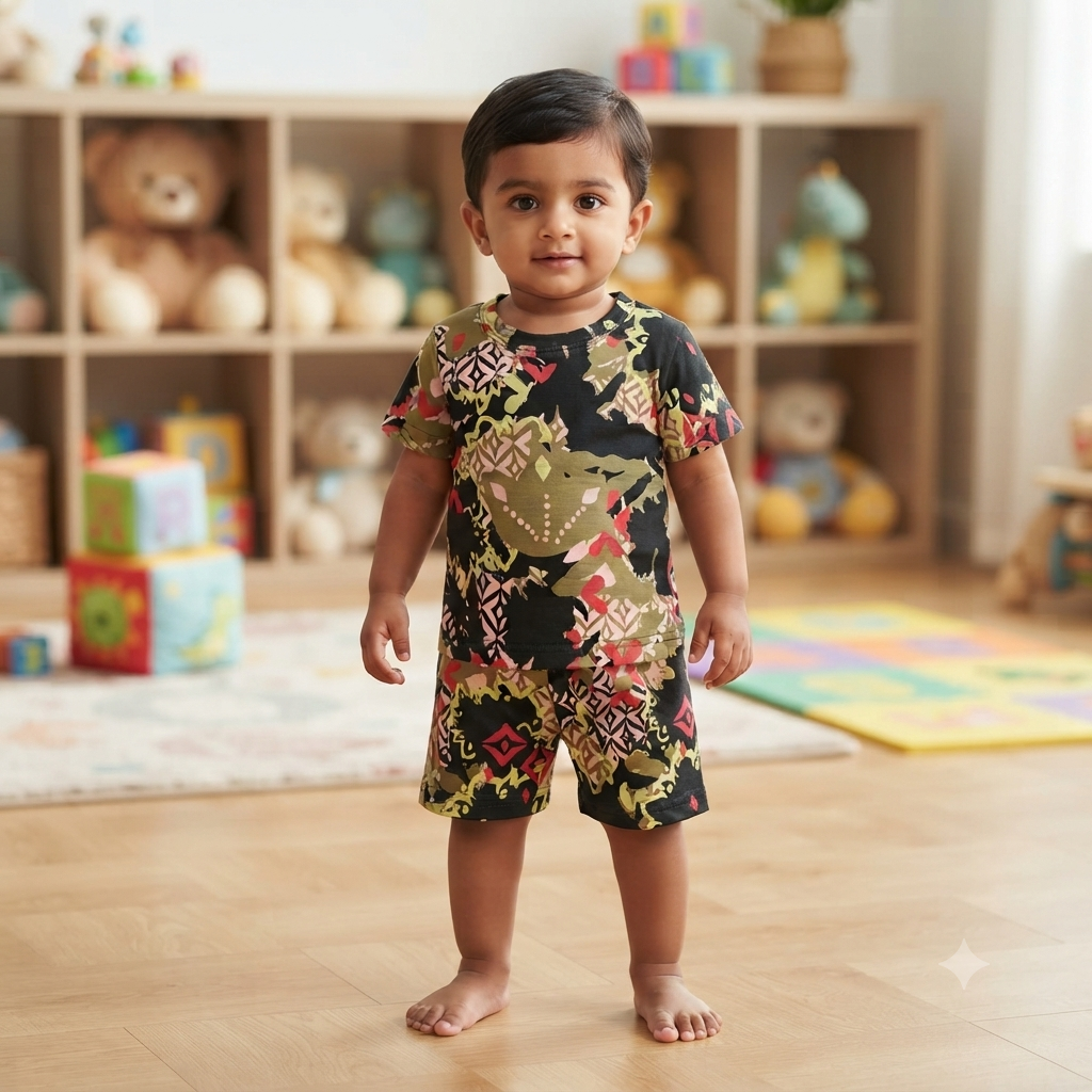 Dark Green Print Shorts Cordset (1year to 2year)