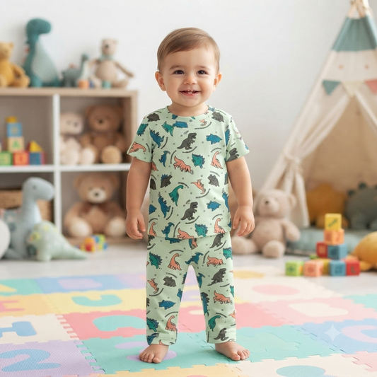 Green Dinos Print Premium Ribbed Pant Cordset (1year to 2year)