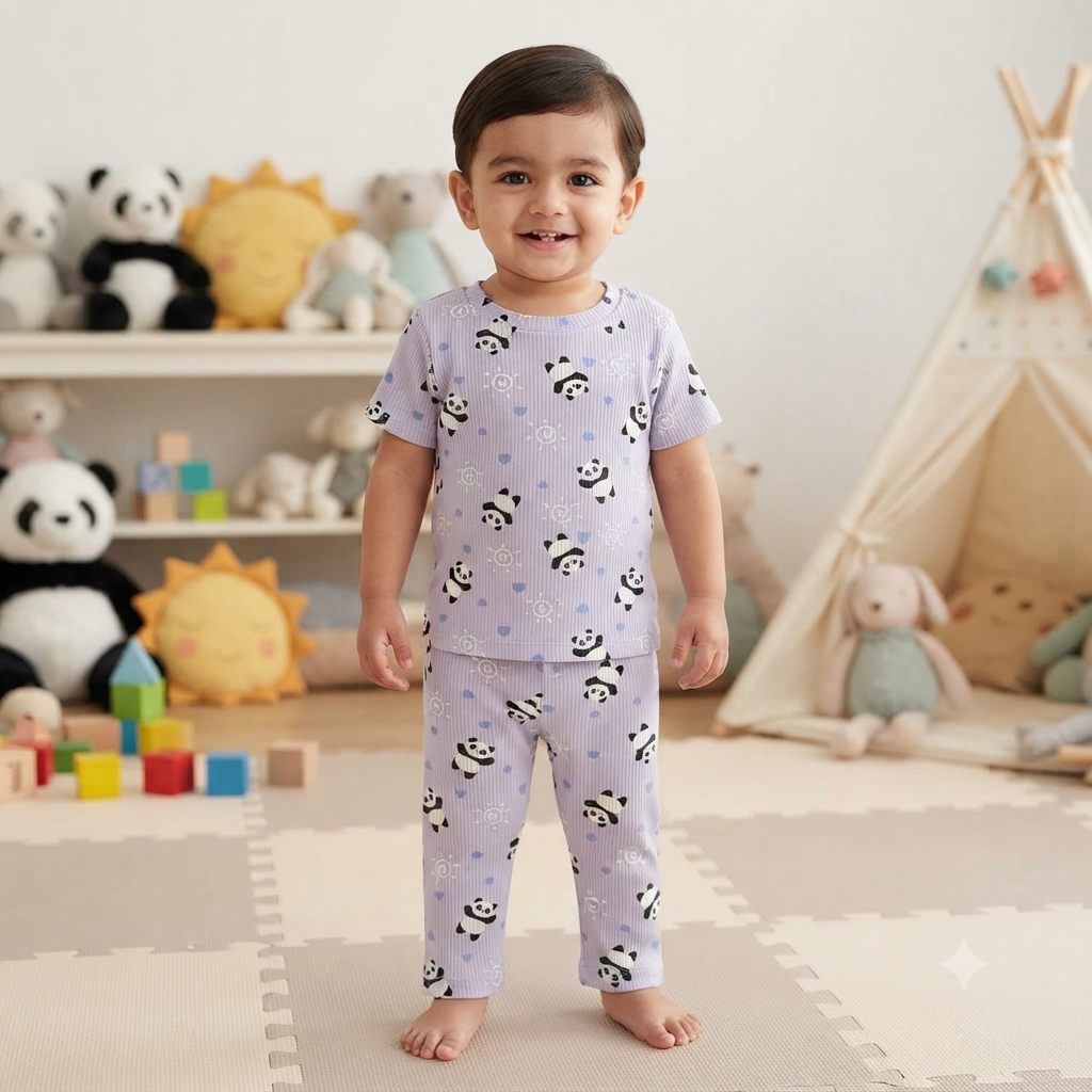 Lavender Panda Print Premium Ribbed Pant Cordset (1year to 2year)