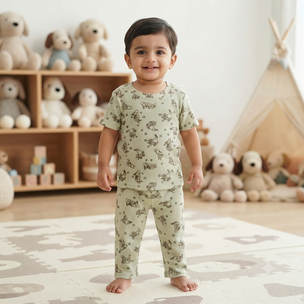 Star & Rabbit Print Premium Ribbed Pant Cordset (2year to 3year)
