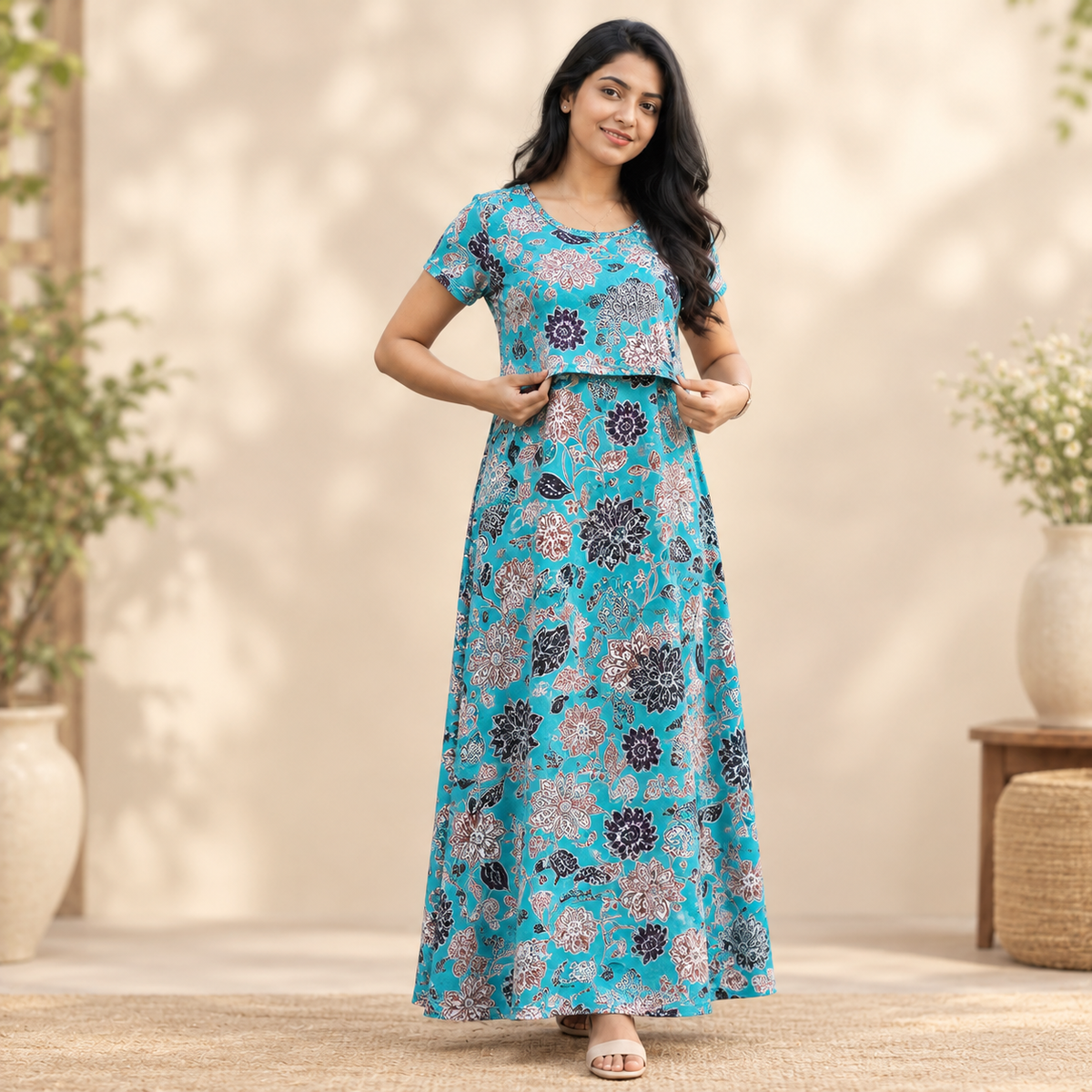 Green Flower Print Zipless Feeding Loungewear (XXL) BB