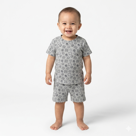 Grey Shapes Print Shorts Cordset (5year to 6year)