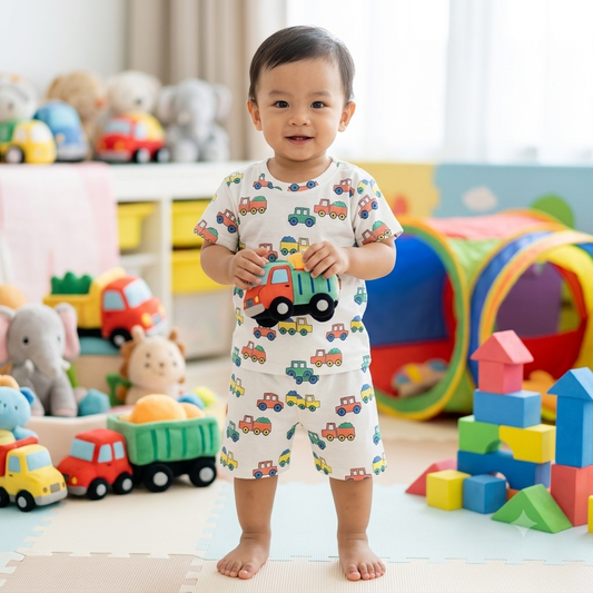 Colourful Cars Print Shorts Cordset (2year to 3year)
