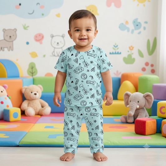 Blue Heart & Multi Print Pant Cordset (5year to 6year)