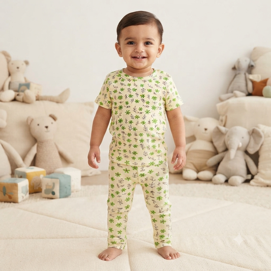 Green Leaves Premium Print Ribbed Pant Cordset (5year to 6year)