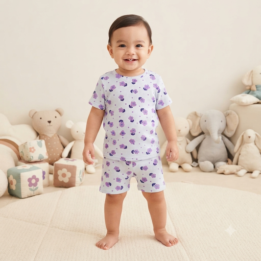 Cute Flower Print Premium Ribbed Shorts Cordset (5year to 6year)