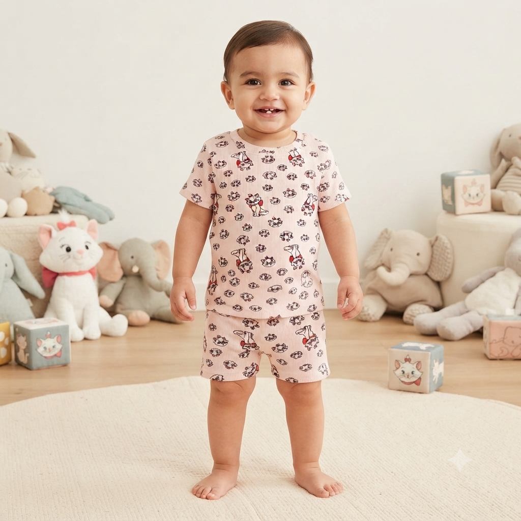 Cat Print Premium Ribbed Shorts Cordset (1year to 2year)