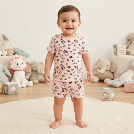 Cat Print Premium Ribbed Shorts Cordset (3year to 4year)