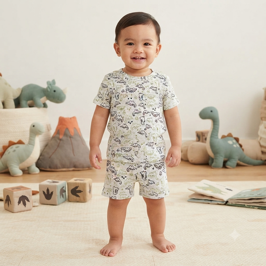 Little Dino's Print Premium Ribbed Shorts Cordset (4year to 5year)
