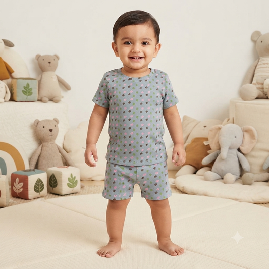 Mini Flower Print Premium Ribbed Shorts Cordset (5year to 6year)