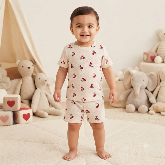 Little Cherry Print Premium Ribbed Shorts Cordset (4year to 5year)