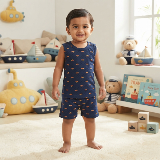 Mini Flight Print Sleeveless Shorts Cordset (4year to 5year)