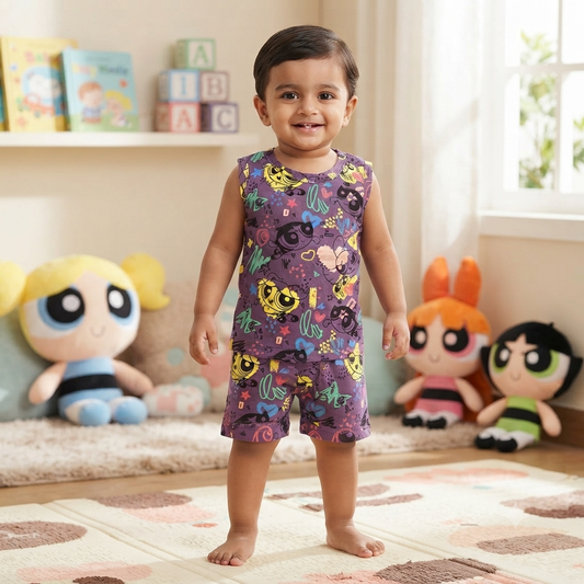 Cartoon Fish Print Sleeveless Shorts Cordset (3year to 4year)