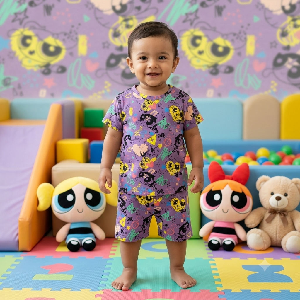 Cartoon Fish Print Shorts Cordset (2year to 3year)