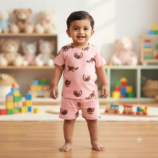 Cat Print Shorts Cordset (6month to 1year)