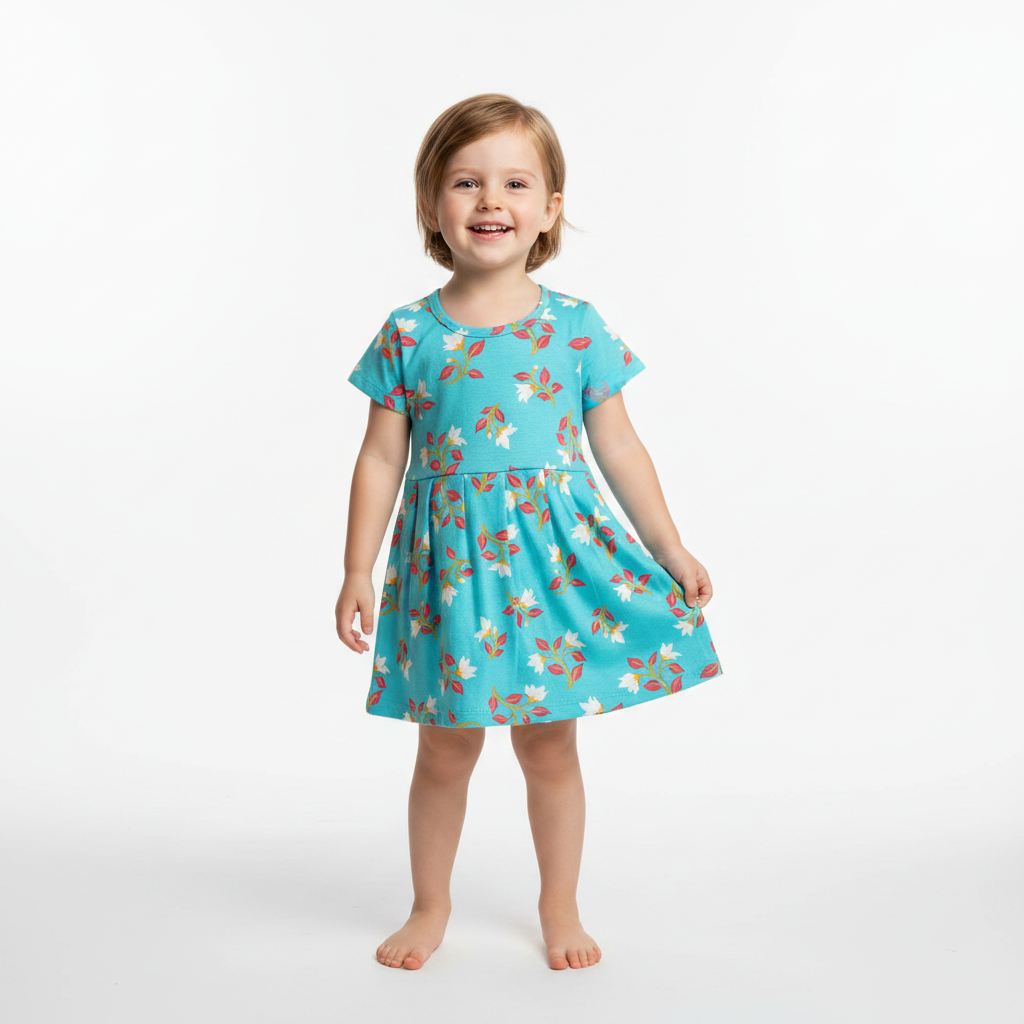 Skyblue Flower Frock Sleeve (18months to 2years)