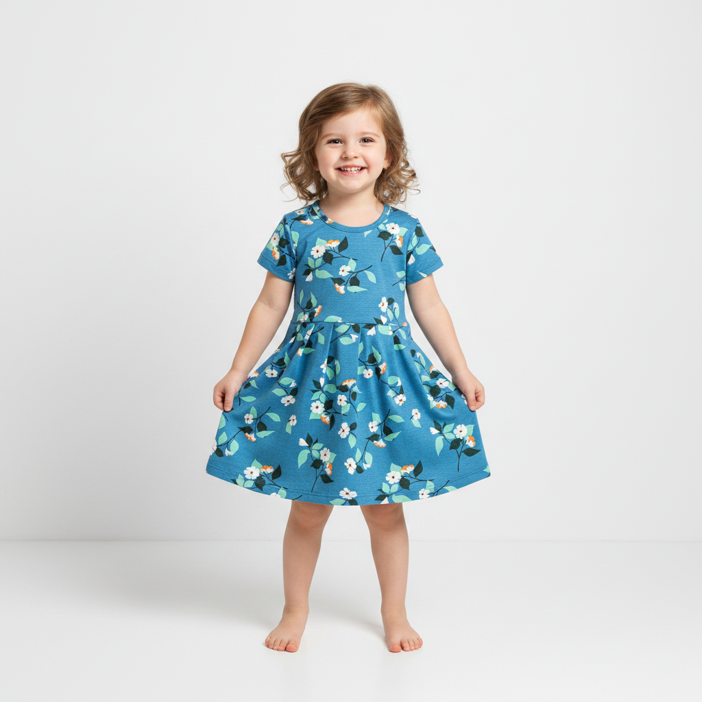 Blue Flower Frock Sleeve (18months to 2years)