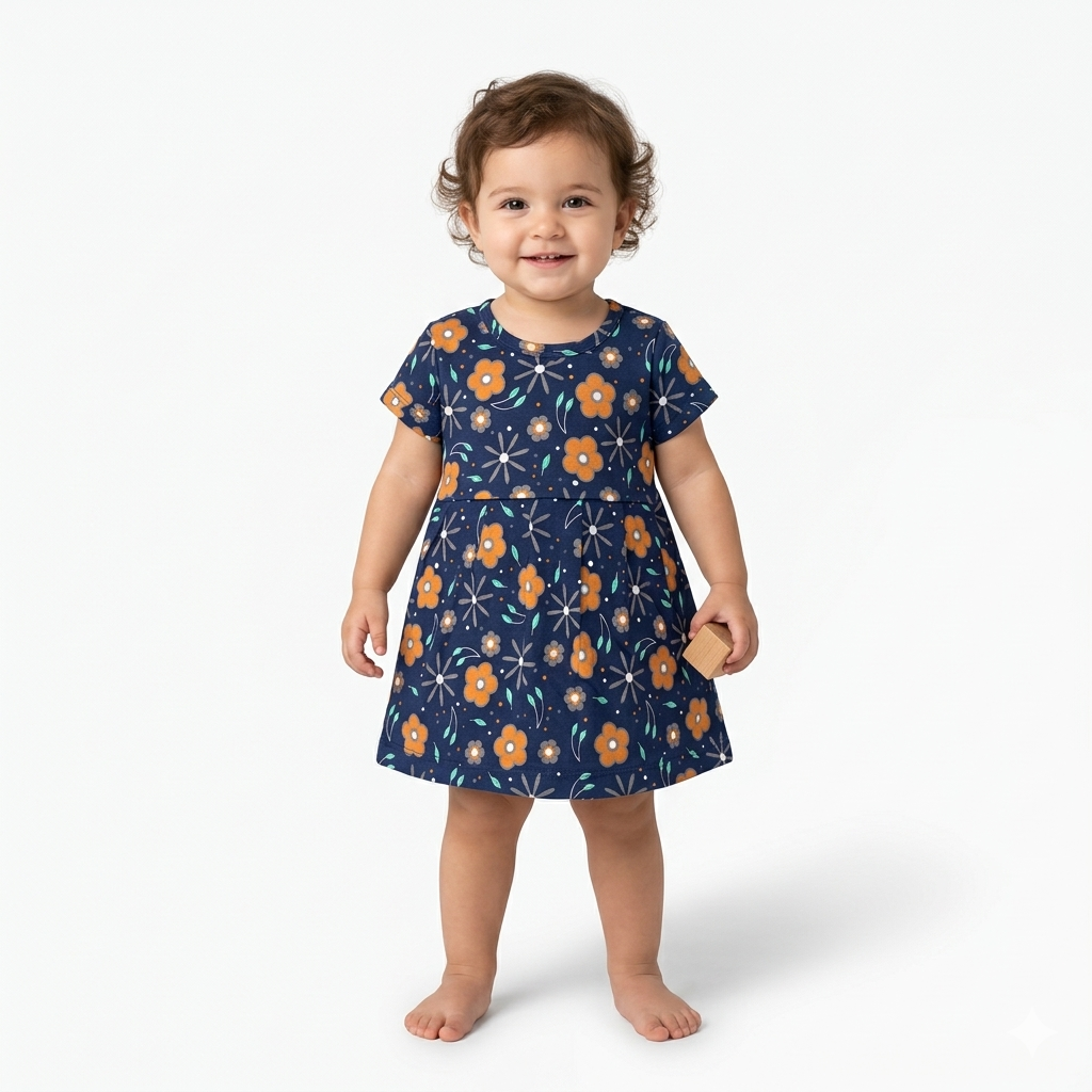 Multiple Flower Frock Sleeve (0month to 6months)