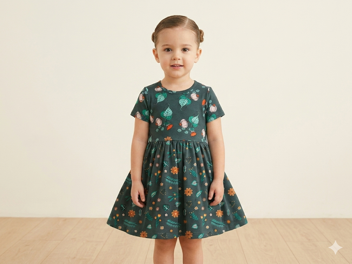 Green Frock Sleeve (2years to 3years))