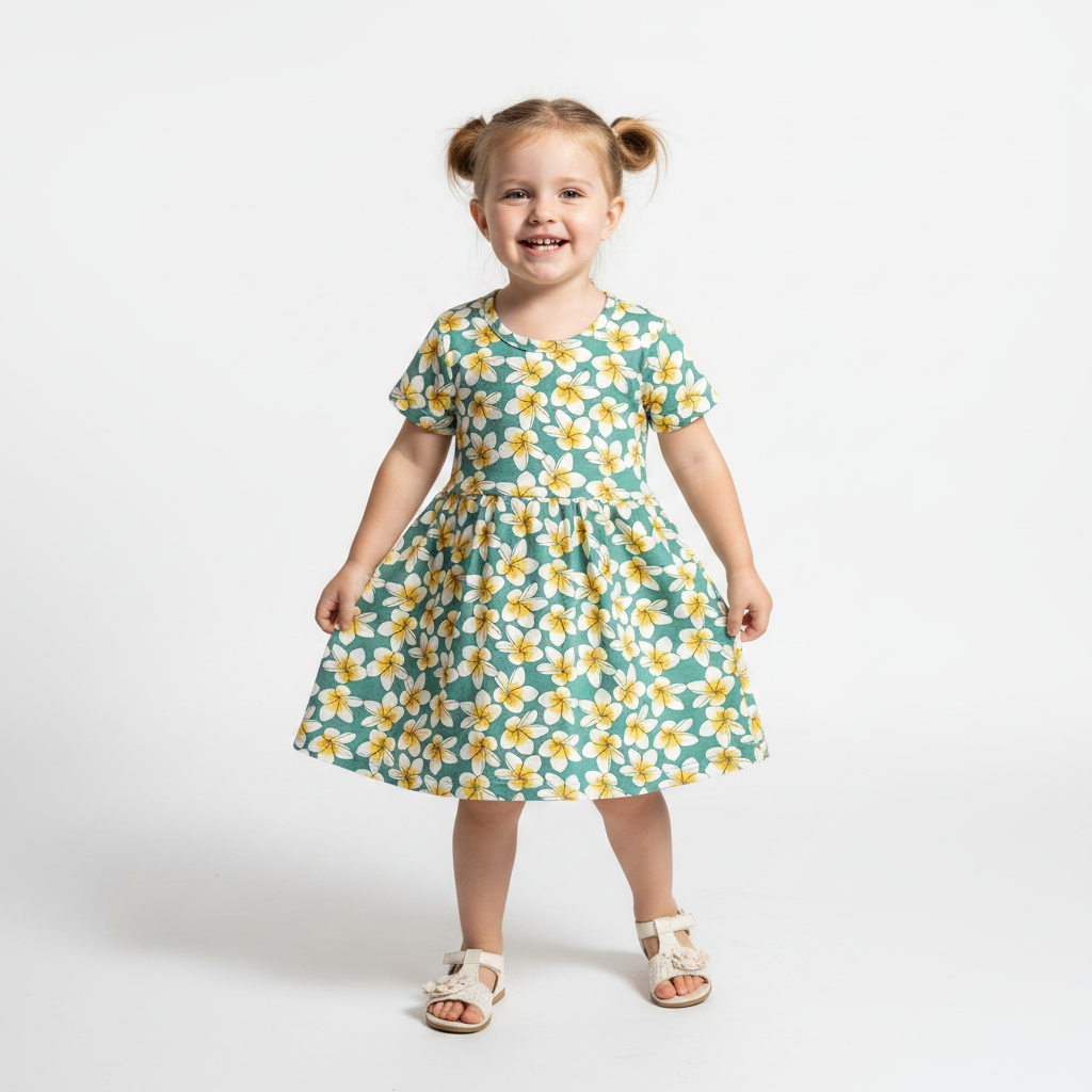 Yellow Flower 3 Frock Sleeve (3years to 4years))