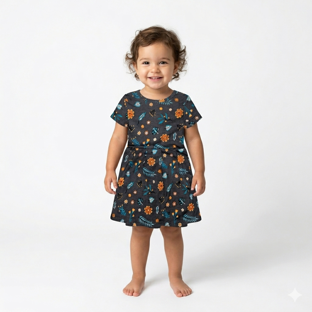 Leaf and Flower Frock Sleeve (0month to 6months)