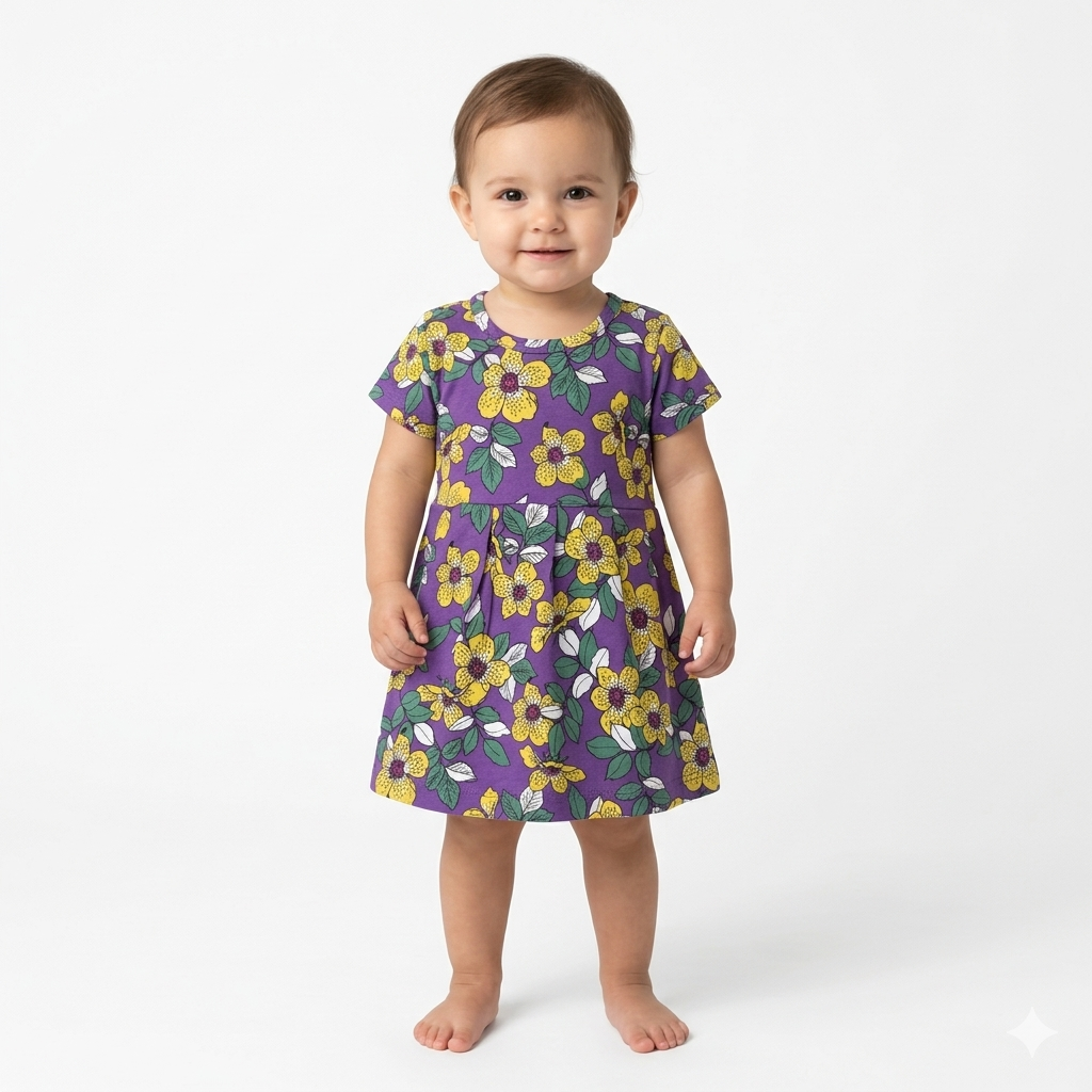 Yellow Flower Frock Sleeve (0month to 6months)