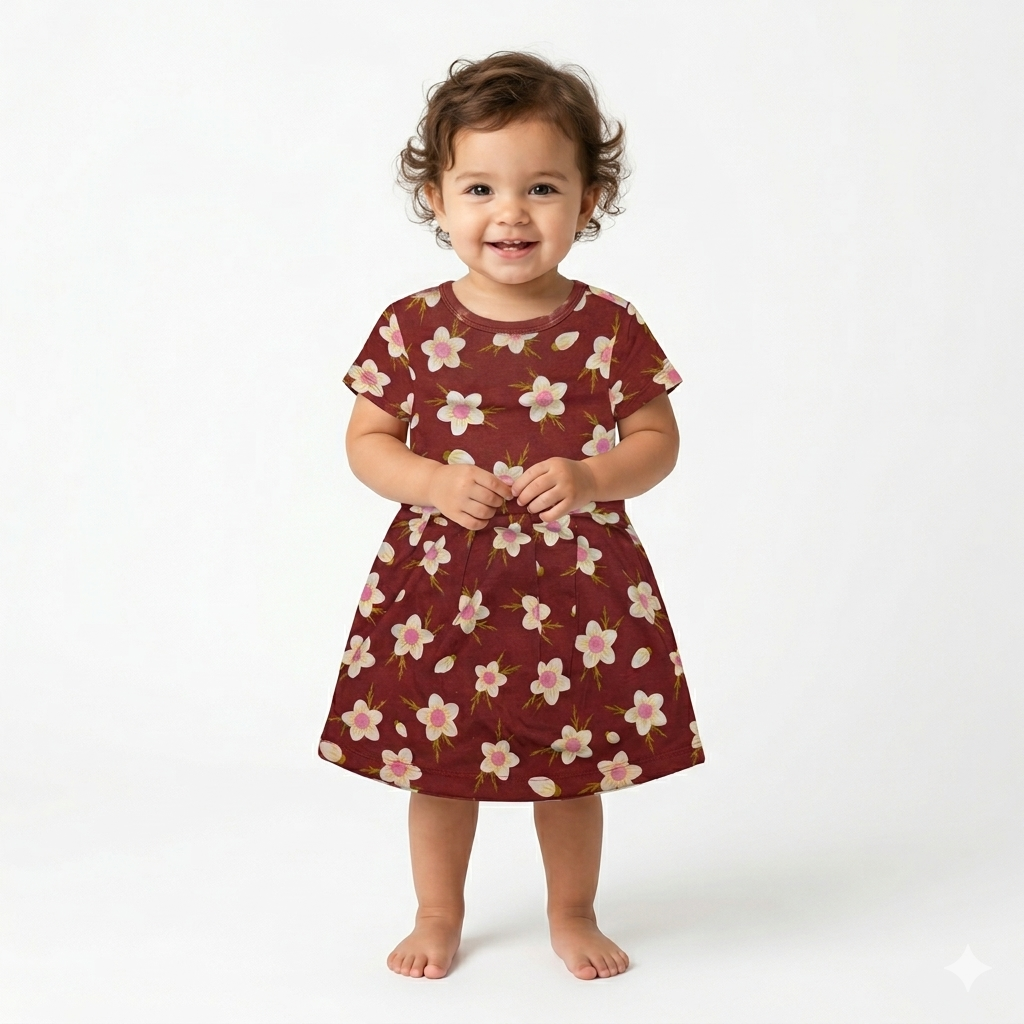 Maroon Flower Frock Sleeve (6month to 1year)