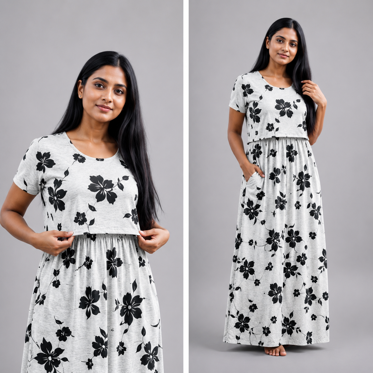 Black Flower Zipless Feeding Loungwear
