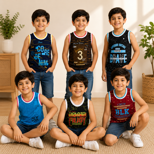 Boys Sleeveless T-Shirt (Pack of 5)