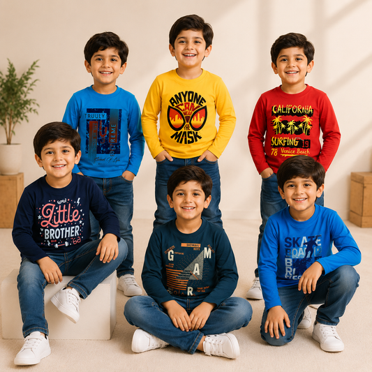 Boys Full Sleeve T-Shirt (Pack of 5)