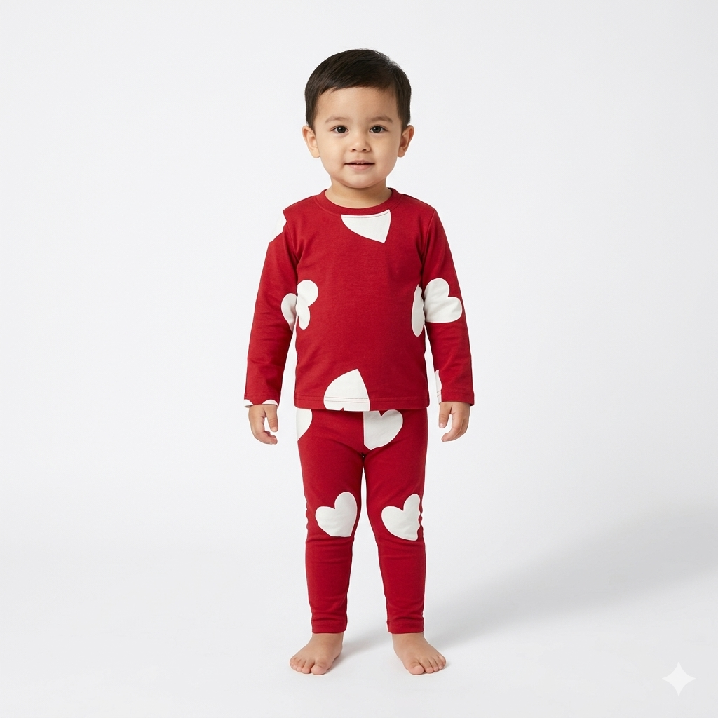Red heart Printed Full Sleeve Pant Cordset (4year to 5year)
