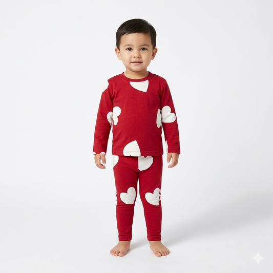 Red heart Printed Full Sleeve Pant Cordset (4year to 5year)